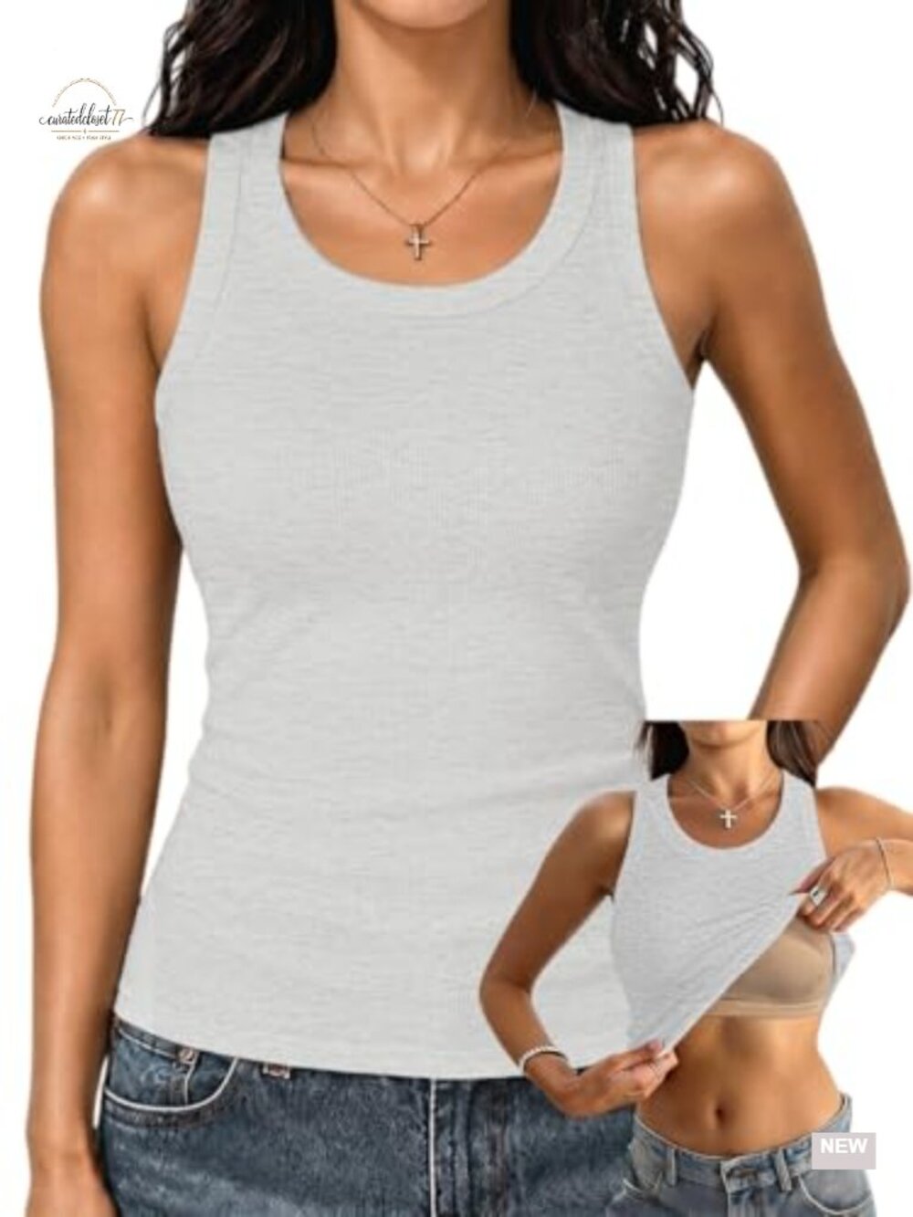 Women's Fitted Racerback Tank Top with Built-In Removable Padded Bra, Cotton Rib